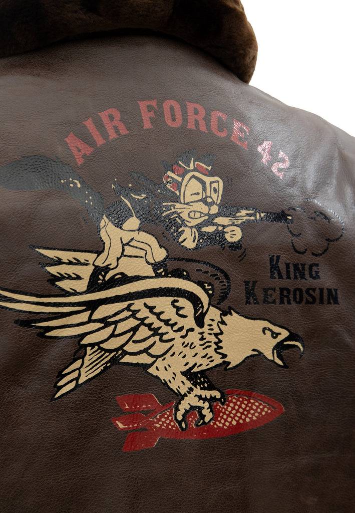 Queen Kerosin Leder Aviator Jacke «Air Force 42» Sonderangebot der Fabrik