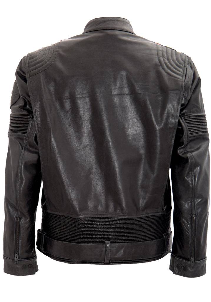 Queen Kerosin Lederjacke mit kontrastfarbigen Racer-Streifen Black Friday Preise