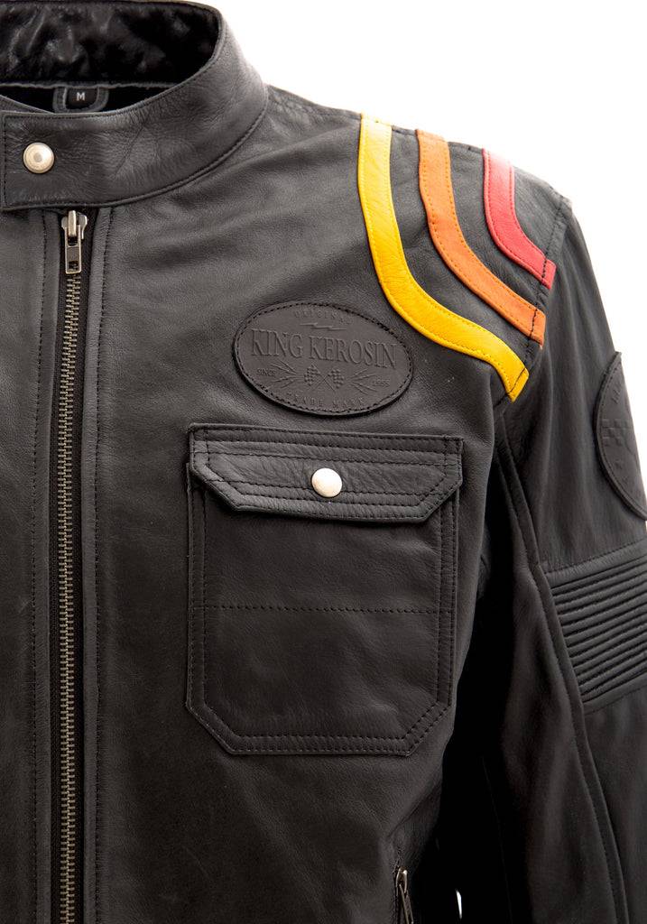 Queen Kerosin Lederjacke mit kontrastfarbigen Racer-Streifen Black Friday Preise
