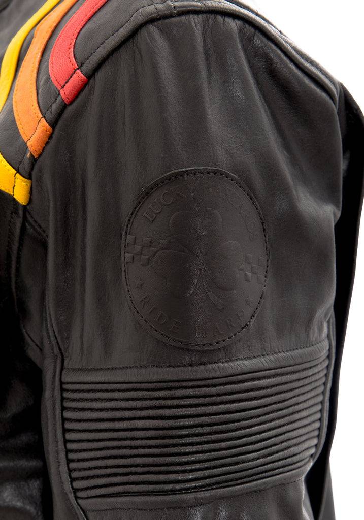 Queen Kerosin Lederjacke mit kontrastfarbigen Racer-Streifen Black Friday Preise