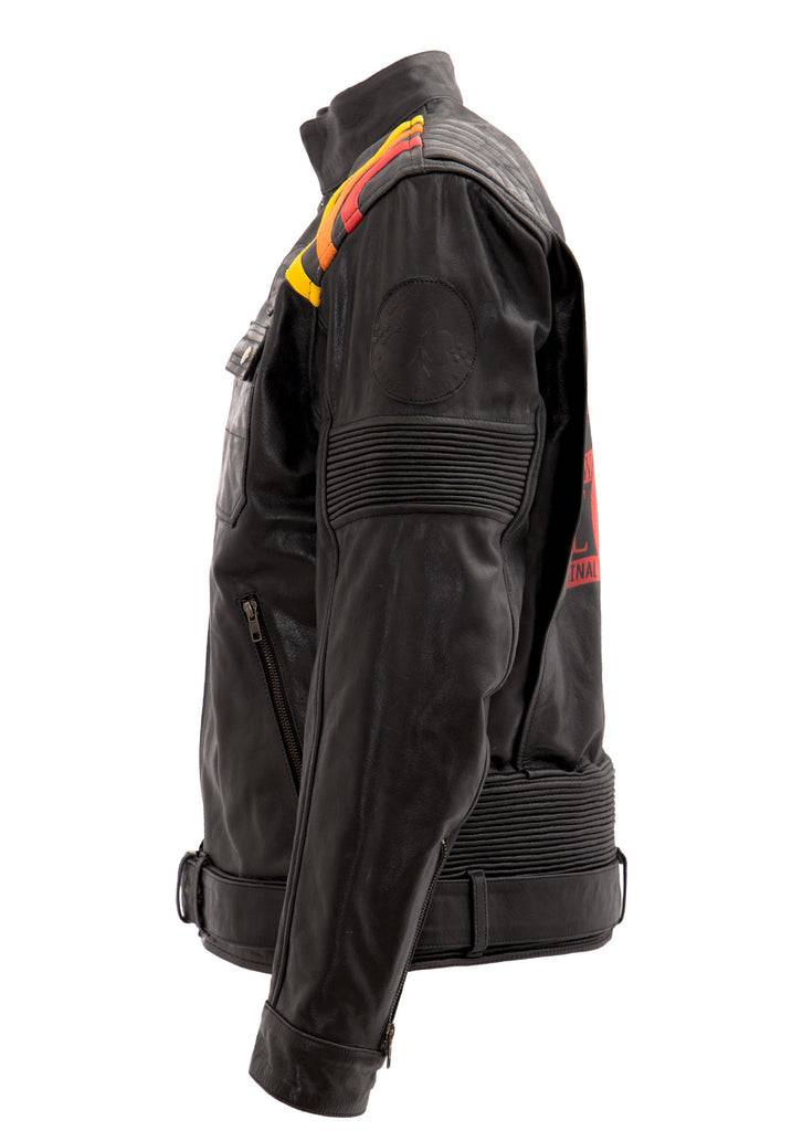Queen Kerosin Lederjacke mit kontrastfarbigen Racer-Streifen Black Friday Preise