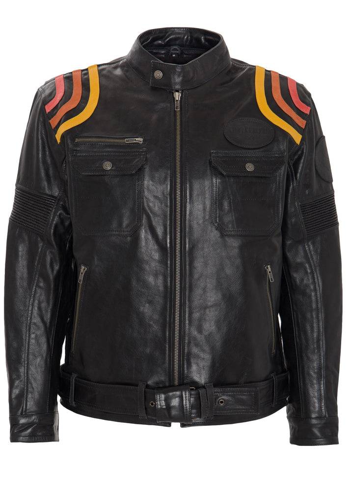 Queen Kerosin Lederjacke Print und Racer-Streifen «Cafe Racer» zollfrei