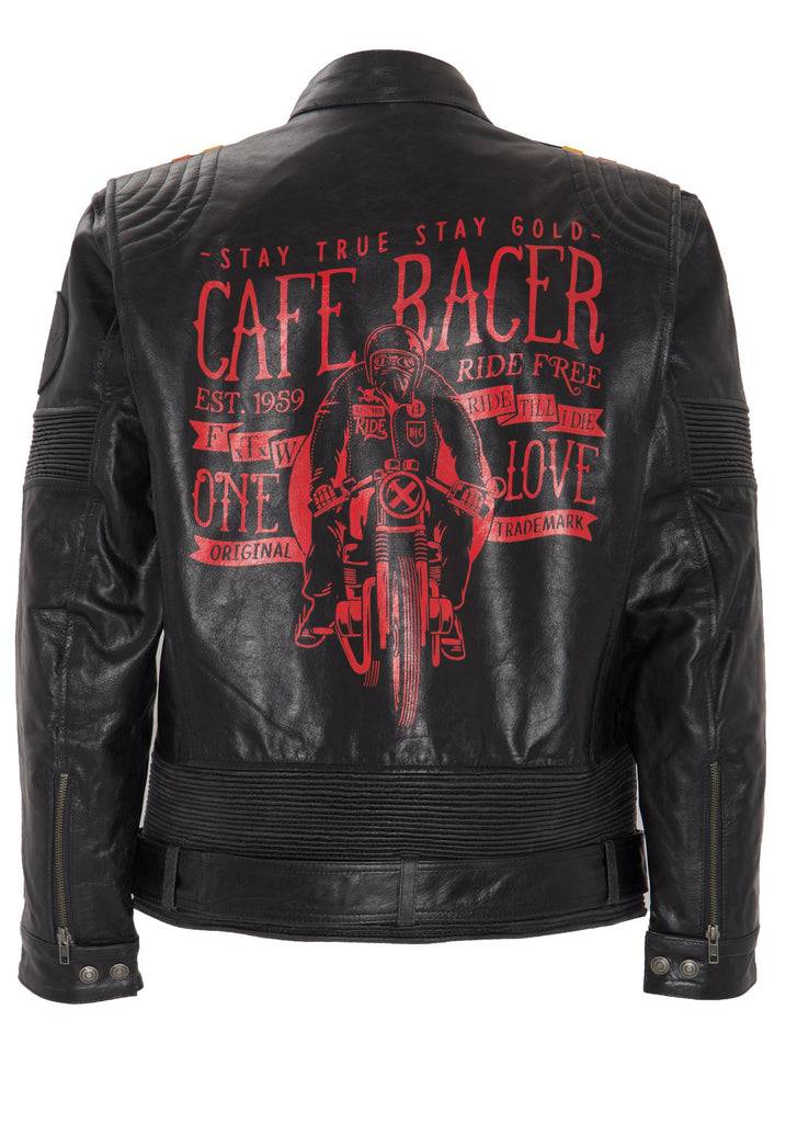 Queen Kerosin Lederjacke Print und Racer-Streifen «Cafe Racer» zollfrei