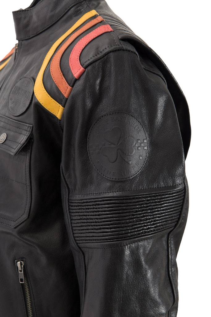 Queen Kerosin Lederjacke Print und Racer-Streifen «Cafe Racer» zollfrei