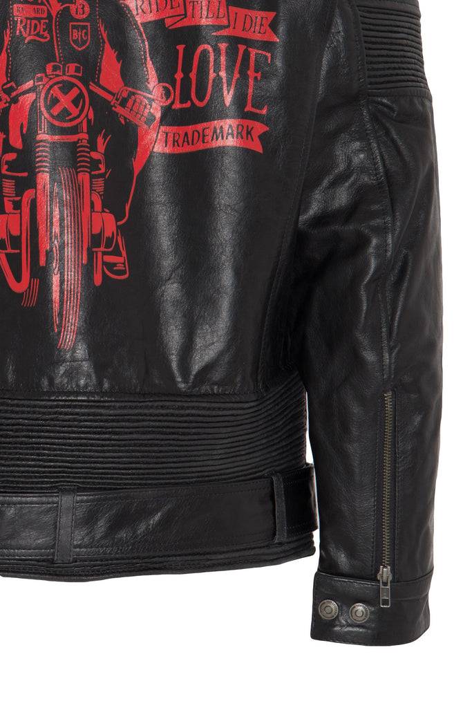 Queen Kerosin Lederjacke Print und Racer-Streifen «Cafe Racer» zollfrei