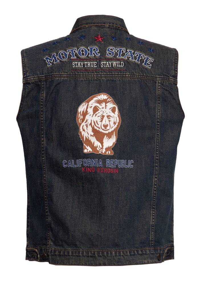Queen Kerosin Denim Weste Stickerei «Motor State» 50% Rabatt für begrenzte Zeit