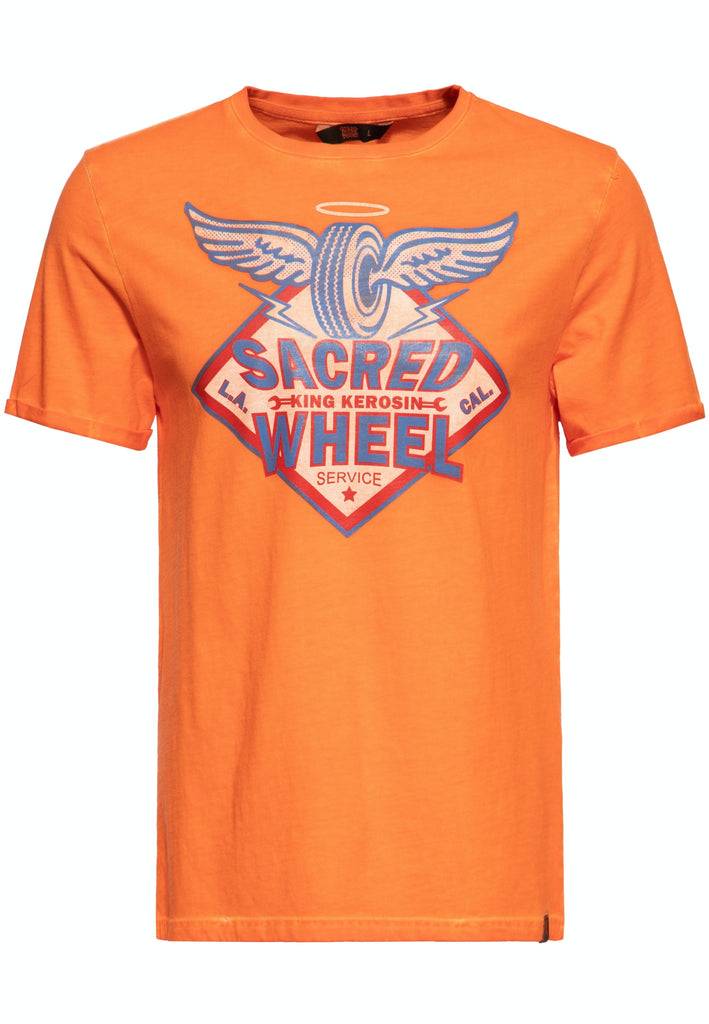 Queen Kerosin Oil Washed T-Shirt «Sacred Wheel» Versandkostenfrei