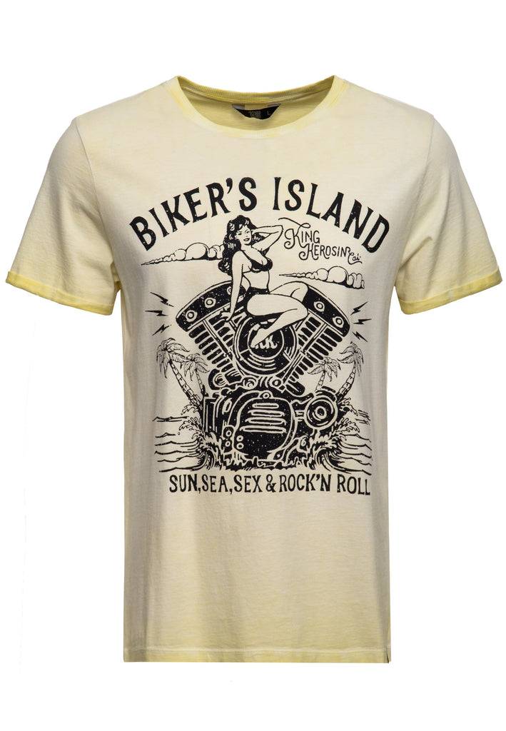 Queen Kerosin Oil Wash T-Shirt «Bikers Island» Neuheiten