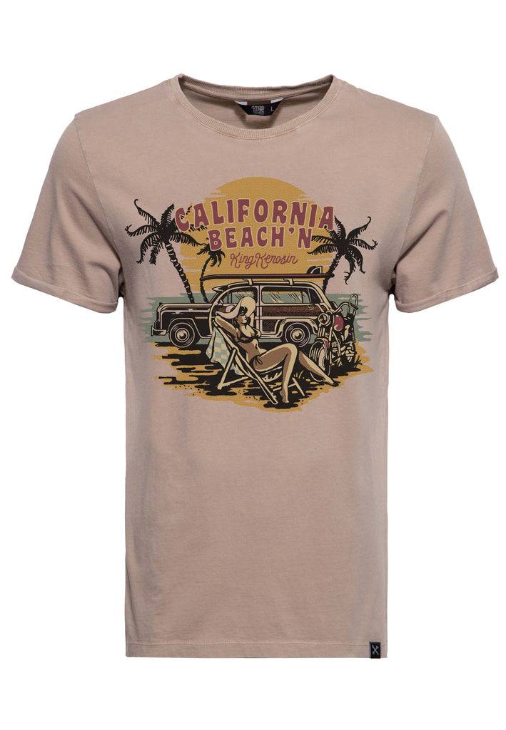 Queen Kerosin Acid Wash T-Shirt «California Beach'n» Räumungsverkauf