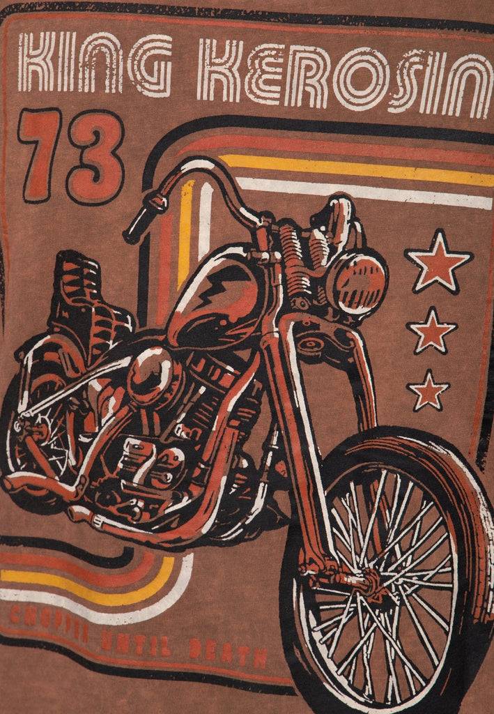Queen Kerosin Roll-Up T-Shirt Acid Wash mit Backprint «Chopper until death» Begrenzte Freigabe