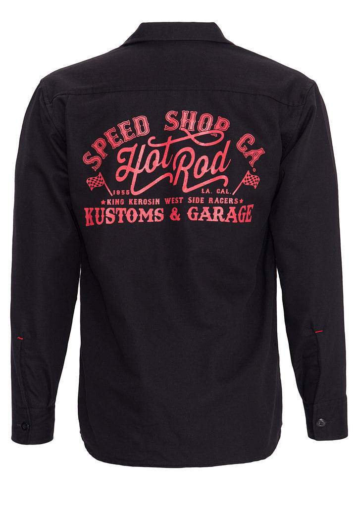 Queen Kerosin Hemd im Workwear mit Print im Rücken «Kustom & Garage» Black Friday Preise