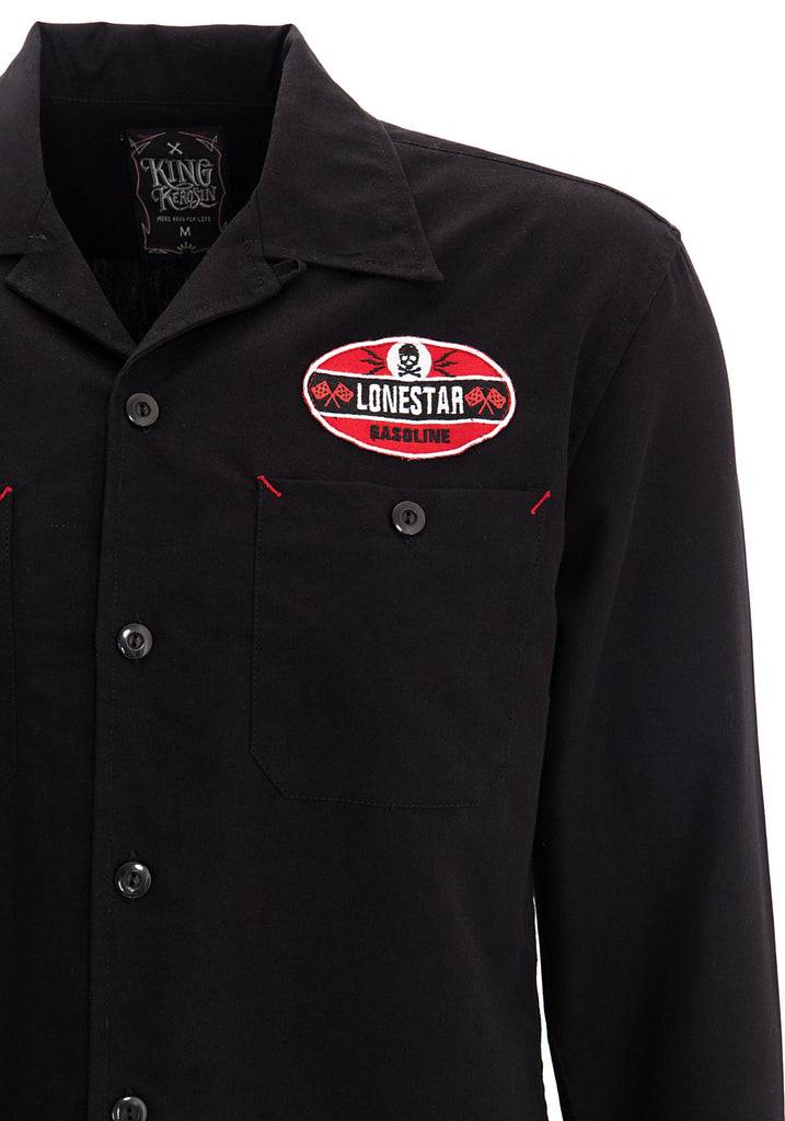Queen Kerosin Hemd im Workwear mit Print im Rücken «Kustom & Garage» Black Friday Preise