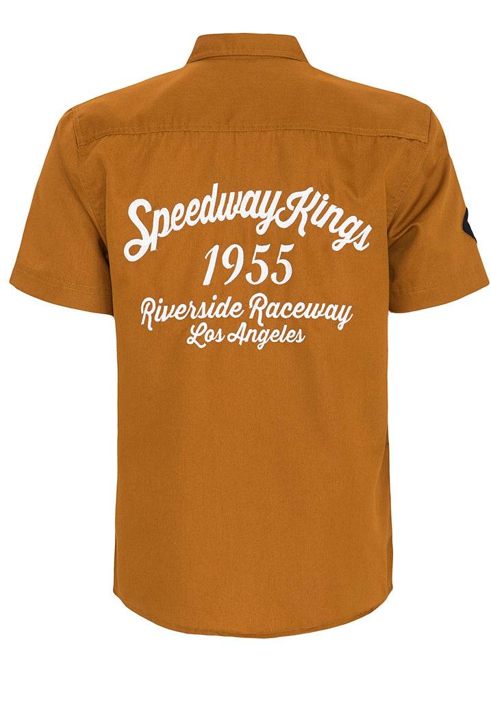 Queen Kerosin Kurzarmhemd mit Rückenstickerei «Speedway Kings» Im Verkauf