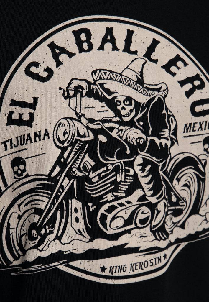 Queen Kerosin T-Shirt mit Front Print «El Caballero» 50% Rabatt für begrenzte Zeit