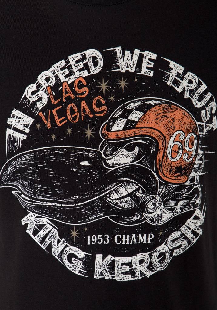 Queen Kerosin T-Shirt mit Front Print «In Speed we trust» 2025