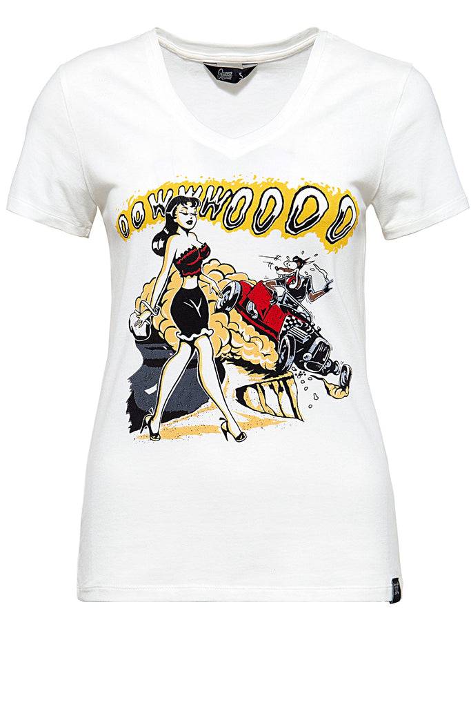 Queen Kerosin T-Shirt mit Frontprint und V-Ausschnitt «Oowwwoooo» Meist gekauft