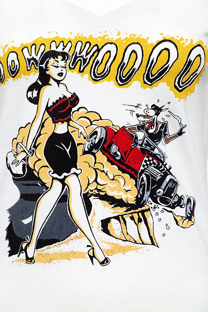 Queen Kerosin T-Shirt mit Frontprint und V-Ausschnitt «Oowwwoooo» Meist gekauft