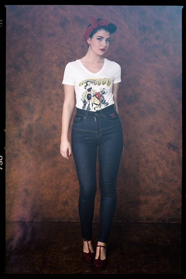 Queen Kerosin T-Shirt mit Frontprint und V-Ausschnitt «Oowwwoooo» Meist gekauft