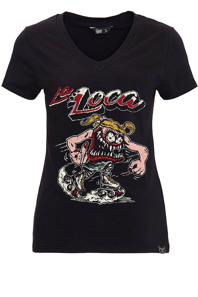 Queen Kerosin T-Shirt mit detailreichem Frontprint «La Loca» Blitzverkäufe