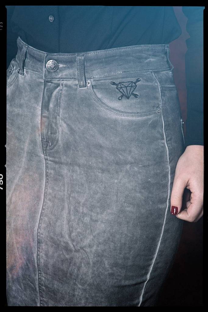 Queen Kerosin Jeans Bleistiftrock mit Oilwash Effekt Günstig kaufen
