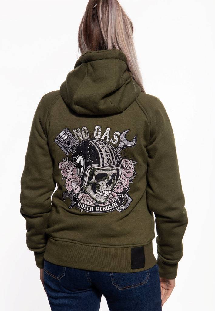 Queen Kerosin Sweatjacke mit Kapuze «No Gas No Glory» Flash Sale