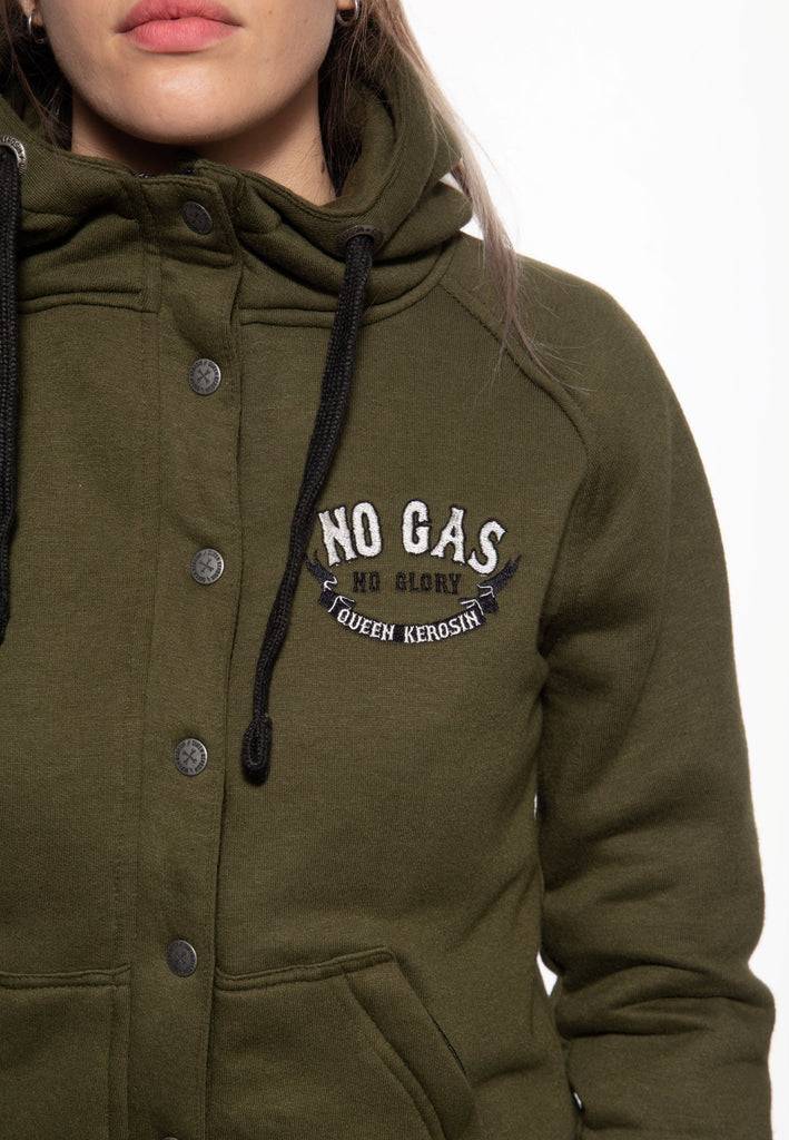 Queen Kerosin Sweatjacke mit Kapuze «No Gas No Glory» Flash Sale