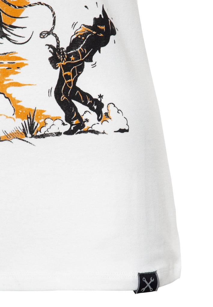 Queen Kerosin Slim Fit T-Shirt mit V-Ausschnitt und Western Print «Bounty hunter» Muttertagsangebot