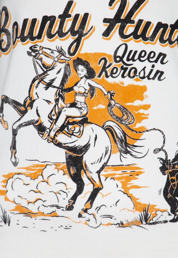 Queen Kerosin Slim Fit T-Shirt mit V-Ausschnitt und Western Print «Bounty hunter» Muttertagsangebot