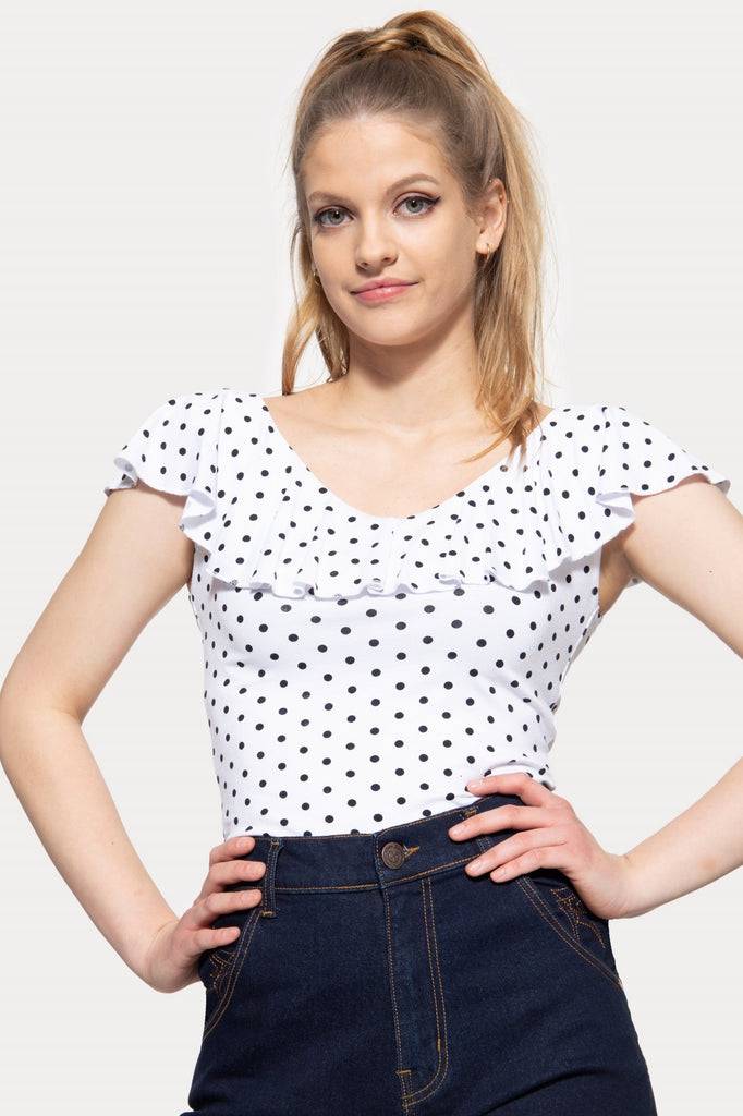 Queen Kerosin Volant Top mit Polka Dots Neueste Mode