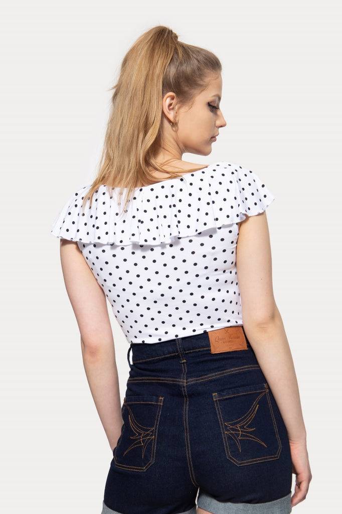 Queen Kerosin Volant Top mit Polka Dots Neueste Mode