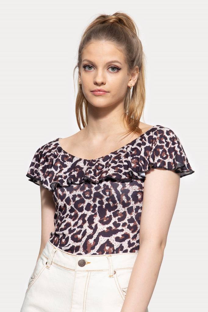 Queen Kerosin Volant Top mit Leo-Muster Online Outlet