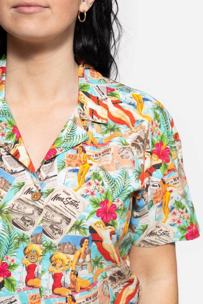 Queen Kerosin Cropped Oversize Bluse mit Allover-Print im 50s Style Kauf eins, bekomm eins gratis