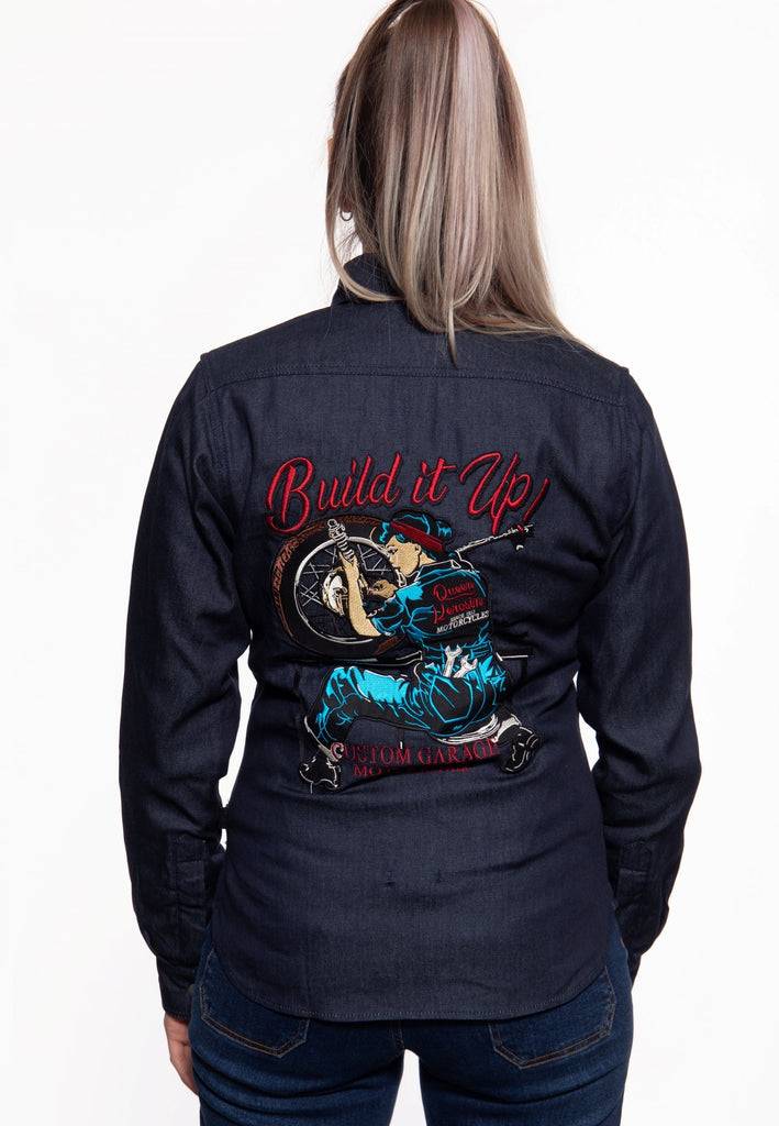 Queen Kerosin Denimhemd mit Stickerei «Build it up» Super Sparpreis