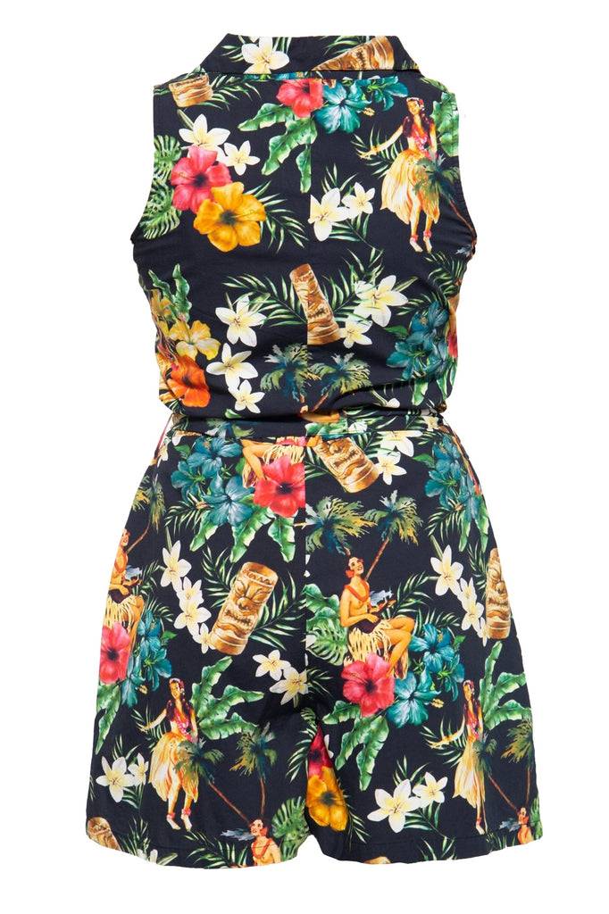 Queen Kerosin Vintage Jumpsuit mit tropischem All-Over-Muster Bis zu 65% Rabatt