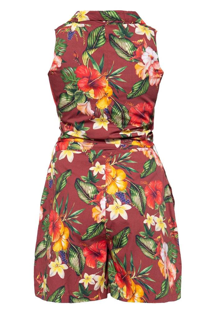 Queen Kerosin Vintage Jumpsuit mit tropischem All-Over-Muster Nur für heute