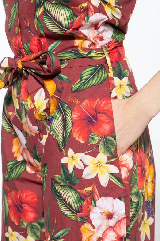 Queen Kerosin Vintage Jumpsuit mit tropischem All-Over-Muster Nur für heute