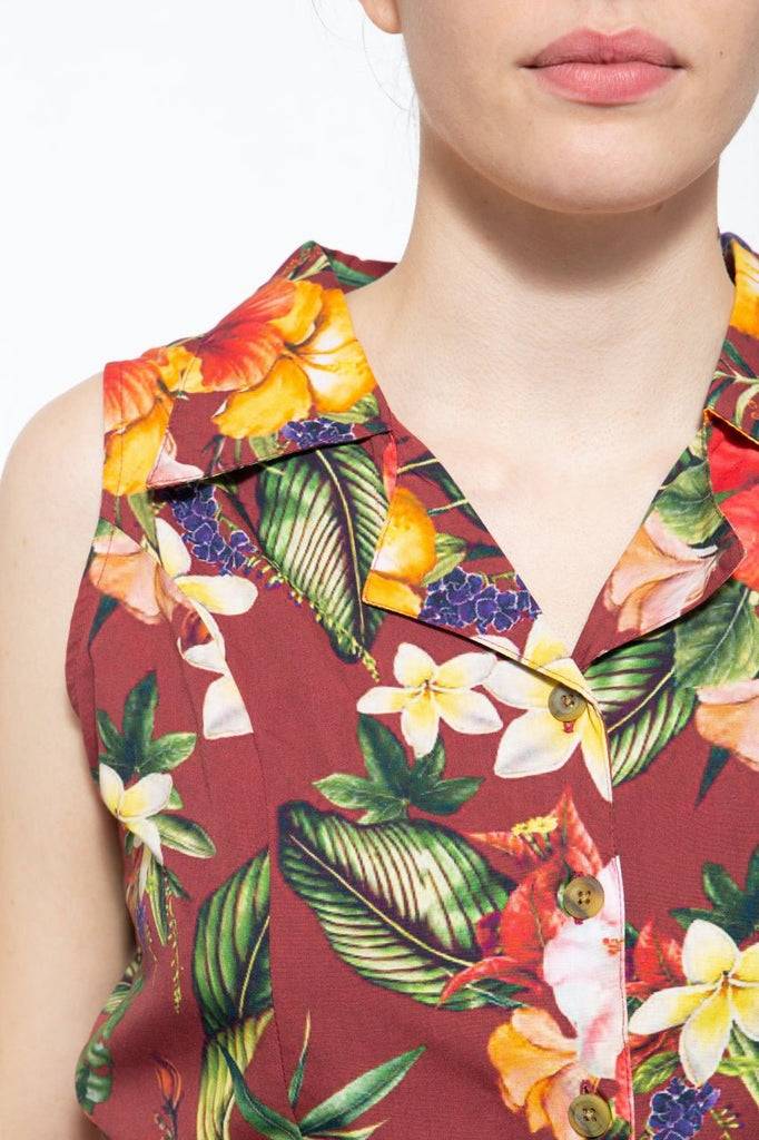 Queen Kerosin Vintage Jumpsuit mit tropischem All-Over-Muster Nur für heute