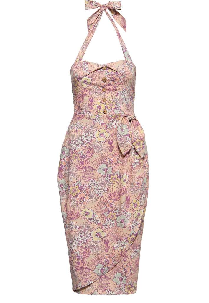 Queen Kerosin Bleistiftkleid in Wickel-Optik und mit tropischem All-Over-Muster Bis zu 55% Rabatt