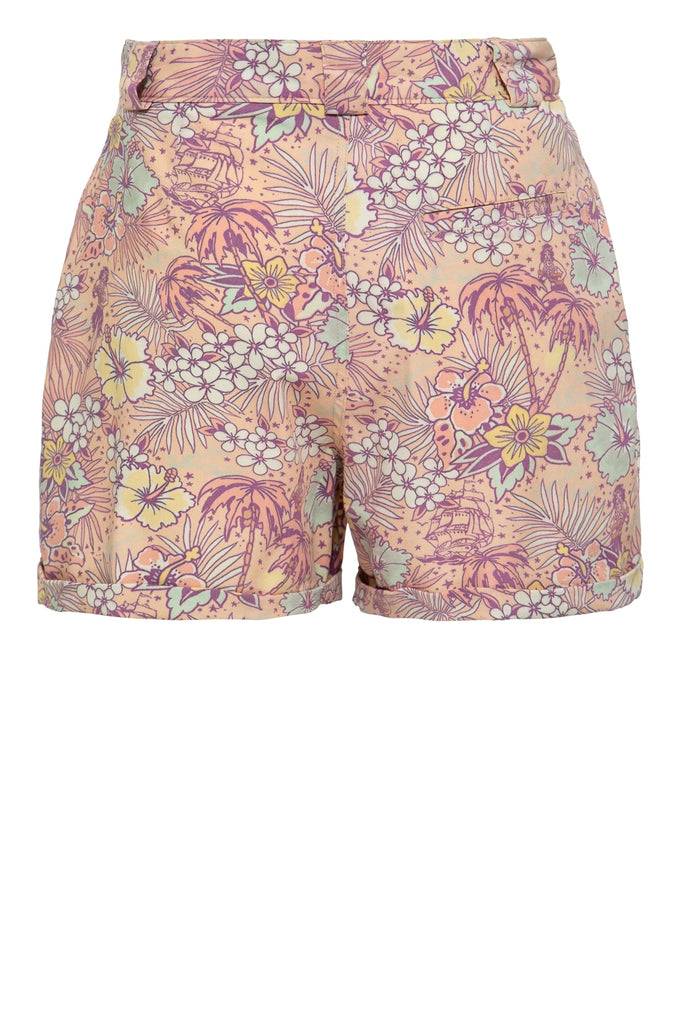 Queen Kerosin Shorts mit hawaiianischem All-Over-Muster 50% Rabatt mit kostenlosem Versand