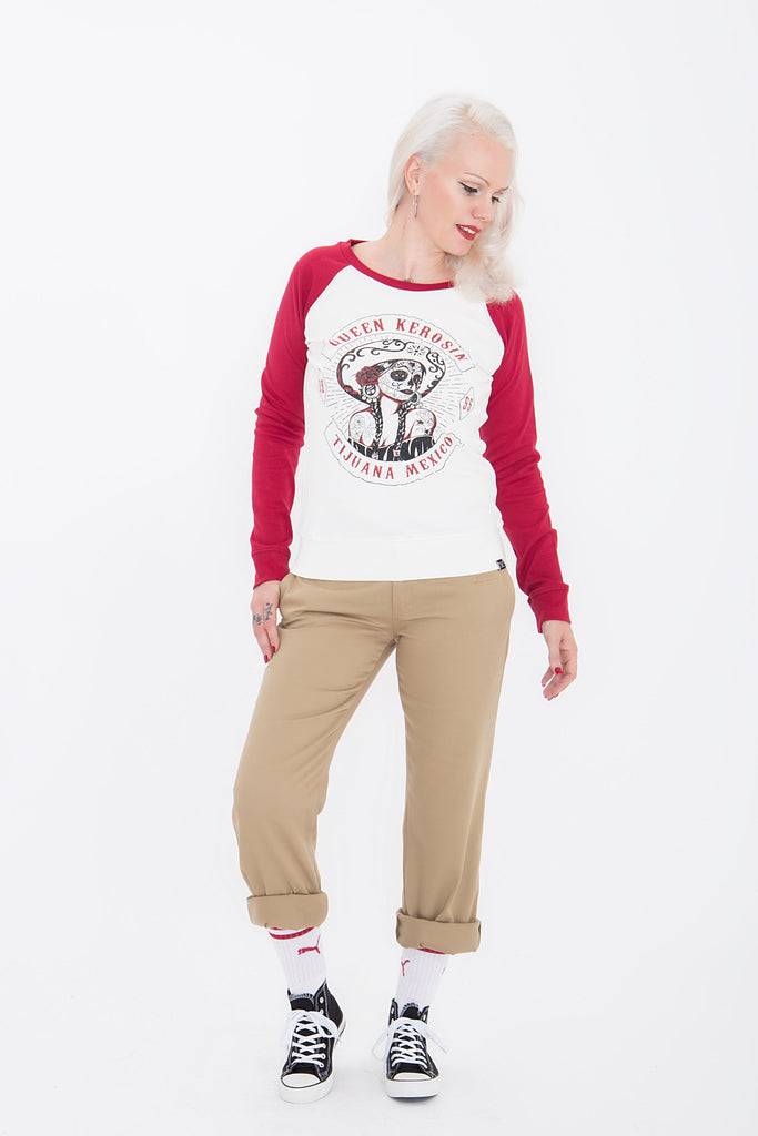 Queen Kerosin Sweater in Two-Tone Optik «Tijuana Mexico» Clearance-Verkauf
