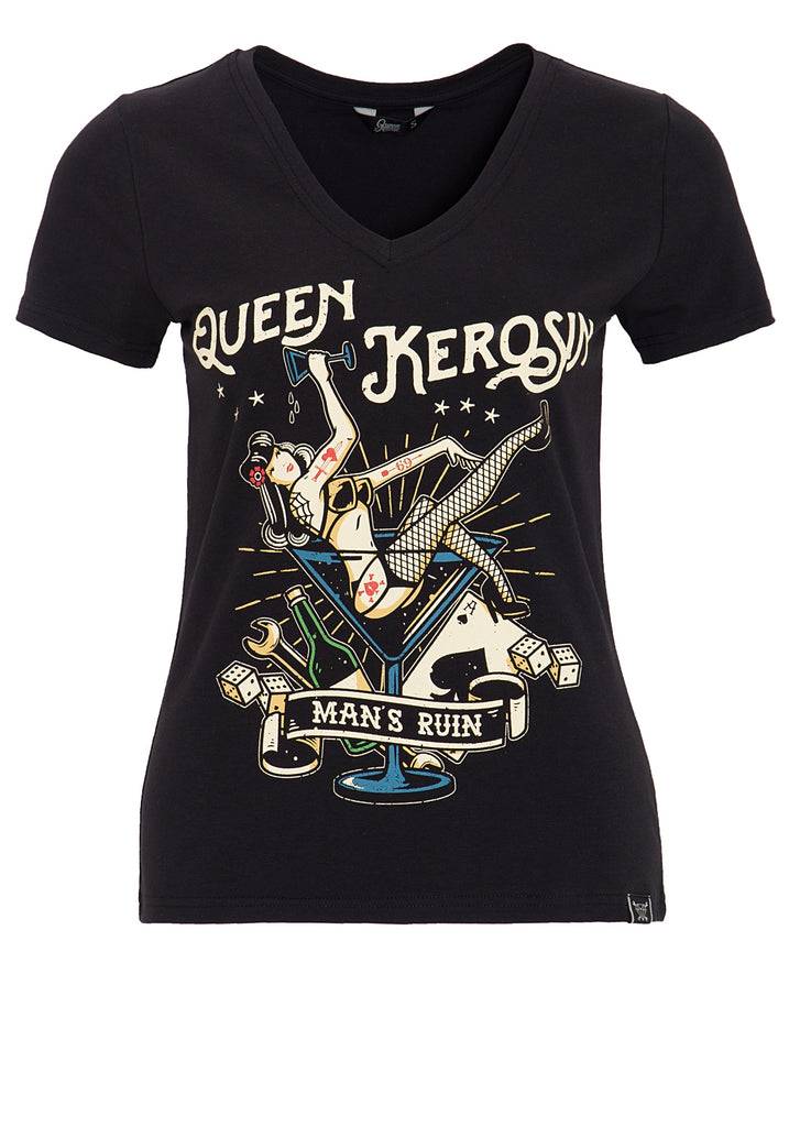 Queen Kerosin Kurzarm Shirt mit mehrfarbigem Retro-Print und Logo-Patch «Mans Ruin» Begrenzt auf 3 Tage