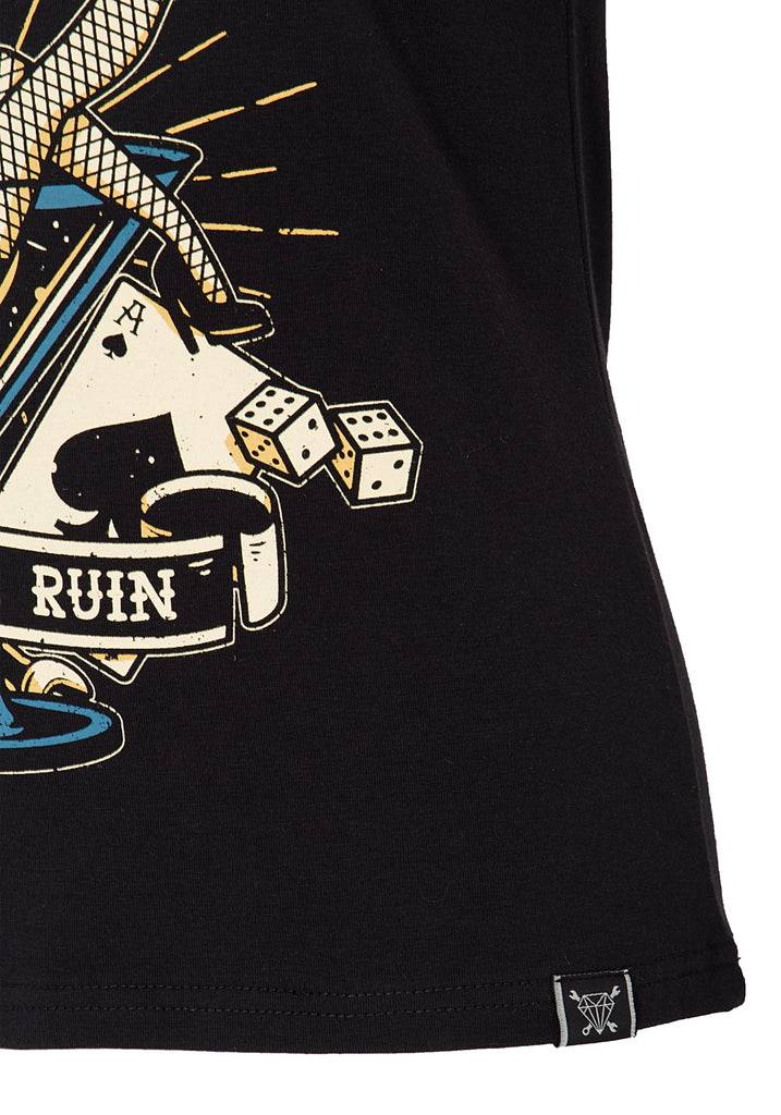 Queen Kerosin Kurzarm Shirt mit mehrfarbigem Retro-Print und Logo-Patch «Mans Ruin» Begrenzt auf 3 Tage