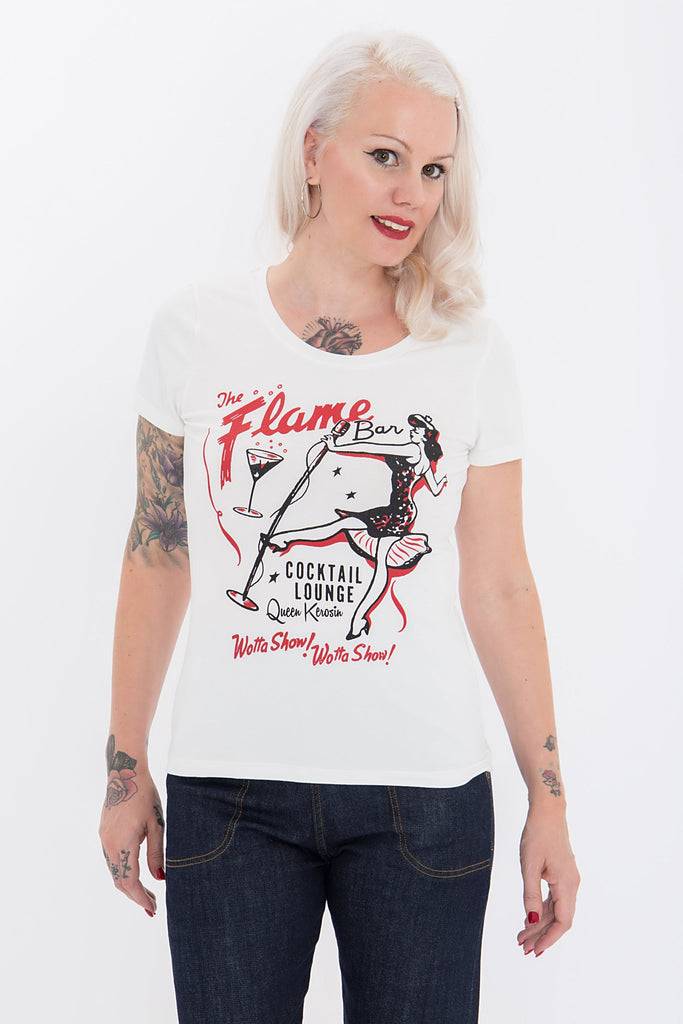 Queen Kerosin Kurzarm Shirt mit coolem Retro-Print «Flame Bar» Speichern exportieren