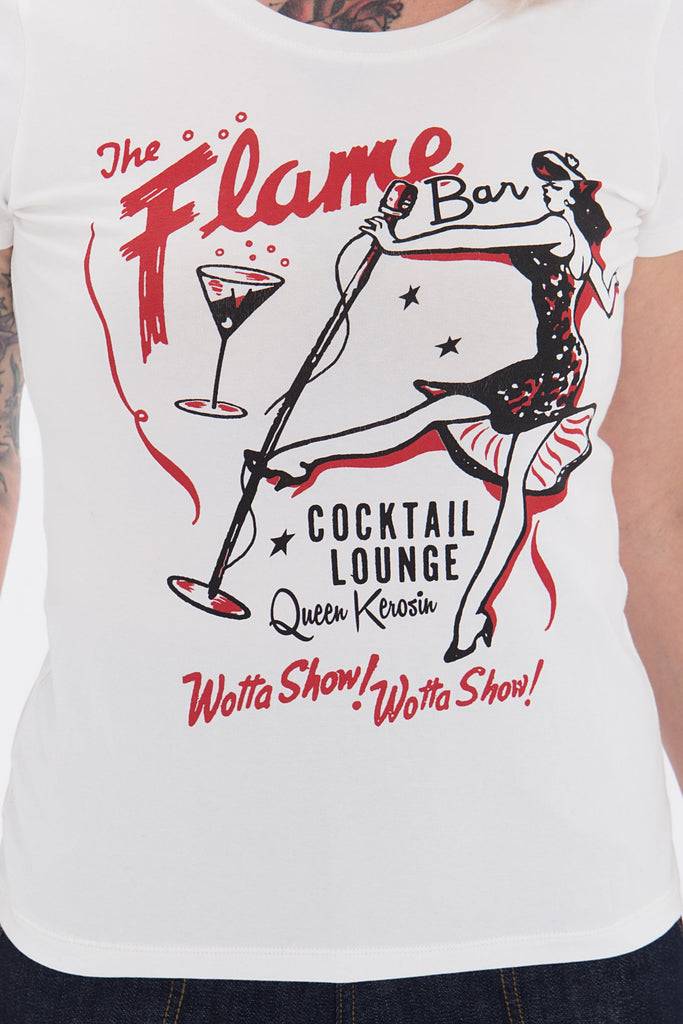Queen Kerosin Kurzarm Shirt mit coolem Retro-Print «Flame Bar» Speichern exportieren