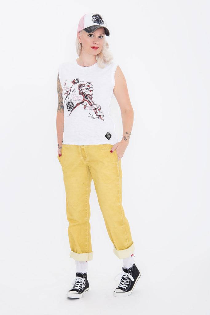 Queen Kerosin Tank Top mit rockigem Front Druck «Fuck The Rules» Black Friday Preise