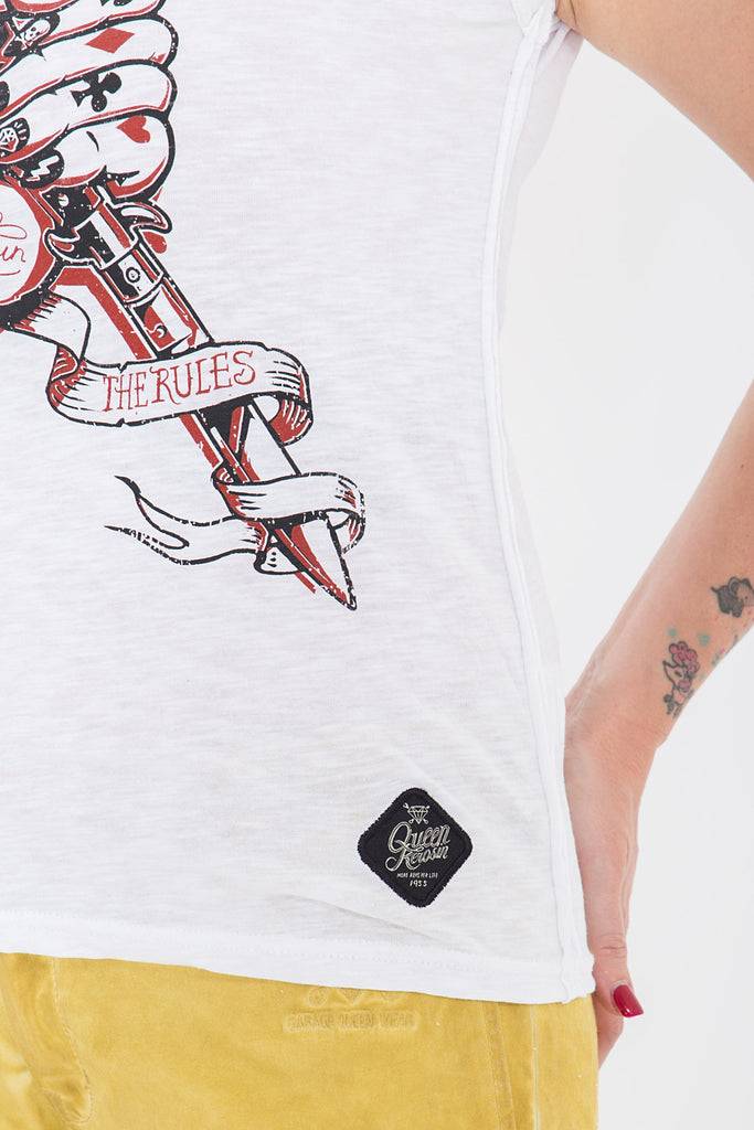 Queen Kerosin Tank Top mit rockigem Front Druck «Fuck The Rules» Black Friday Preise