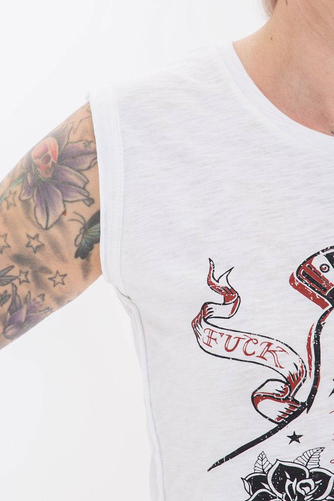Queen Kerosin Tank Top mit rockigem Front Druck «Fuck The Rules» Black Friday Preise