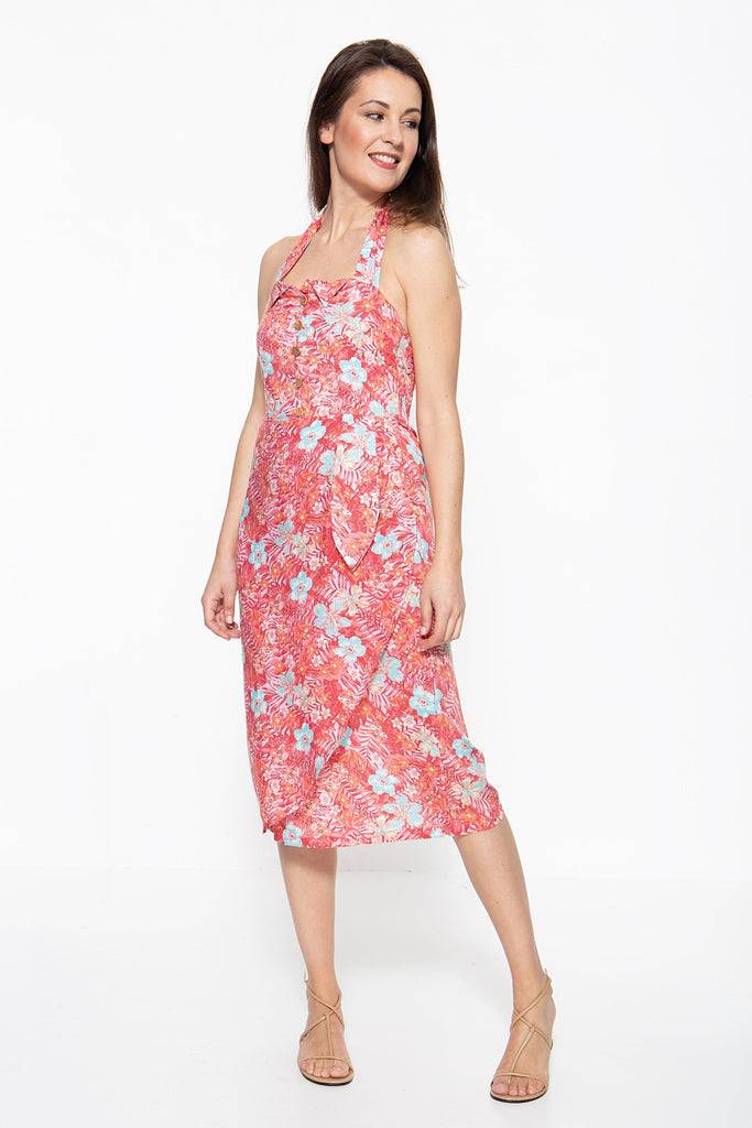 Queen Kerosin Sommerkleid mit tropischem Muster Im Verkauf