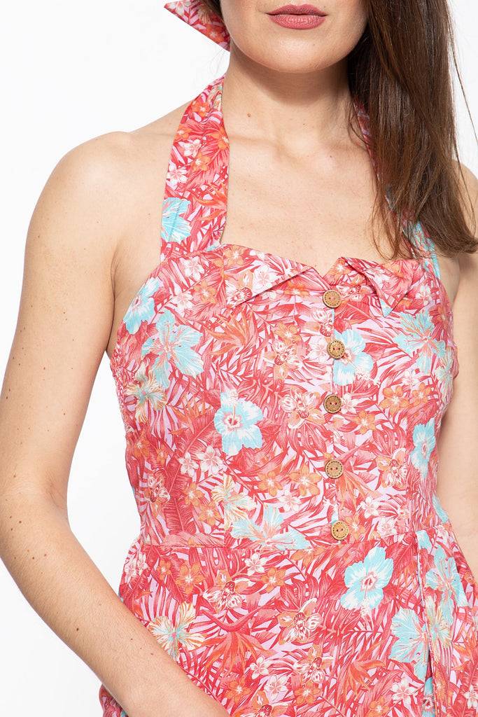 Queen Kerosin Sommerkleid mit tropischem Muster Im Verkauf