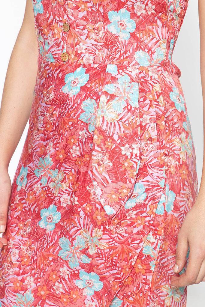 Queen Kerosin Sommerkleid mit tropischem Muster Im Verkauf